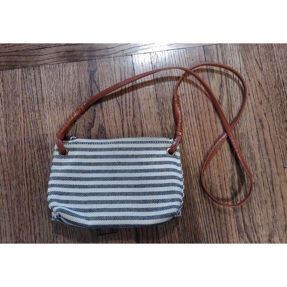 Sole Society Striped Canvas Crossbody Bag Triple Zip Blue White Nautical Pouch